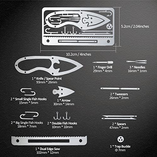 7PCS Survival Card Multitool Kit with Fishing Line & Gear for Camping and Hiking