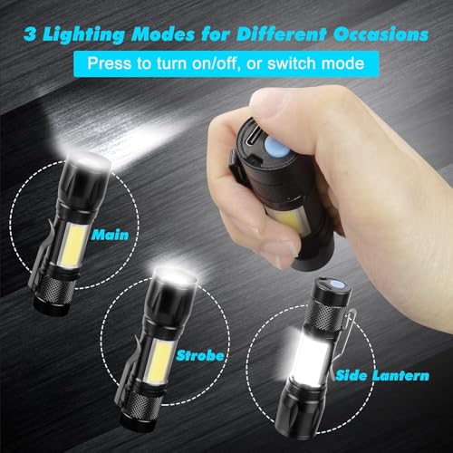 KunHe 6 Pack USB Rechargeable Mini Small LED Flashlights Bulk Camping Lantern Flashlight Bright High Lumens EDC Flash Light Stocking Stuffers