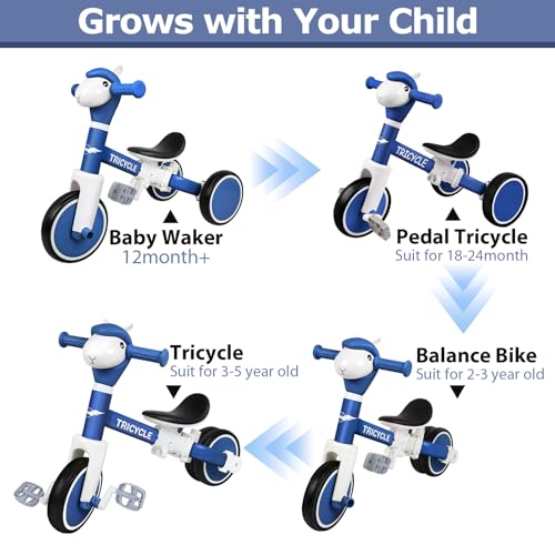 FZHZZ 4-in-1 Toddler Tricycle with Lights & Music - Basic Blue