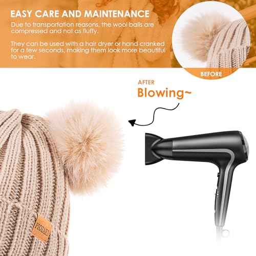 Women's Winter Warm Knit Beanie with Faux Fur Pom Skull Cap Cozy Fleece Lined Hat for Women