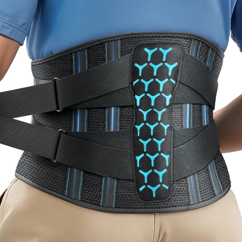 Lumbar Support Back Brace for Lower Back Pain Relief - Black, Large (Waist 39.4-45.3")