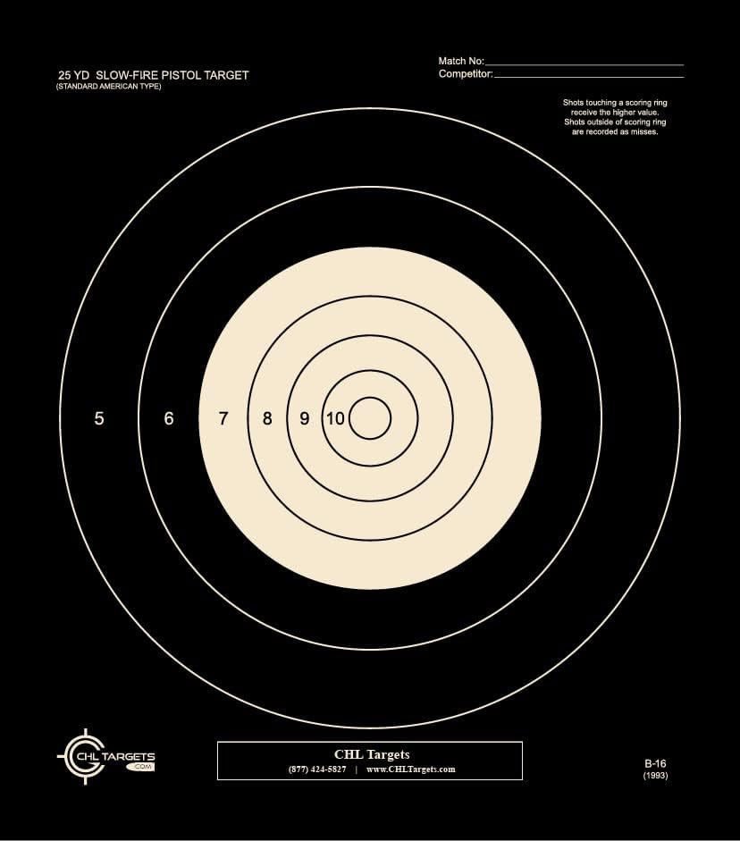 25 Yard Slow Fire Pistol Target, B-16, Bullseye Target, Archery, Gun, Rifle, Pistol, Airsoft, BB Gun, Air Rifle