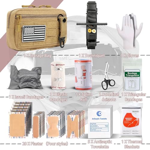Trauma First Aid Kit with Tourniquet Israeli Bandage 34 pcs Brown