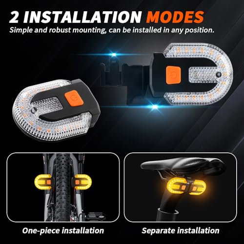 Wireless Bicycle Turn Signal Lights with Remote Control - Waterproof 5 Modes USB Charging
