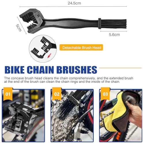 Yellow 7-in-1 Bike Chain Cleaning Kit with Degreaser & Lube for MTB & Road Bikes