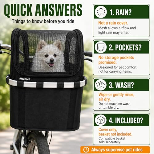 ANZOME Dog Bike Basket Cover Mesh Pet Carrier for 12-13 in Rectangular Baskets - Black