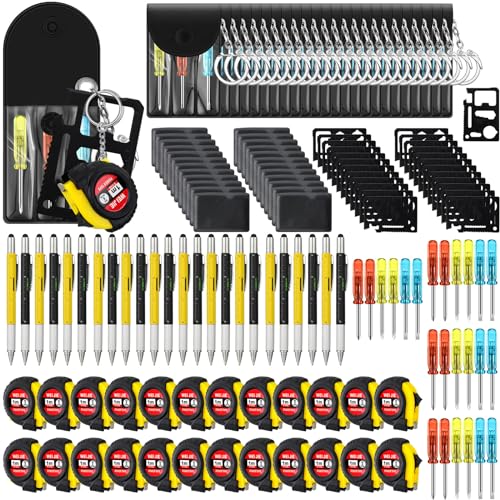 Mini Tape Screwdriver Keychain Set - Yellow & Black, 96 Pieces