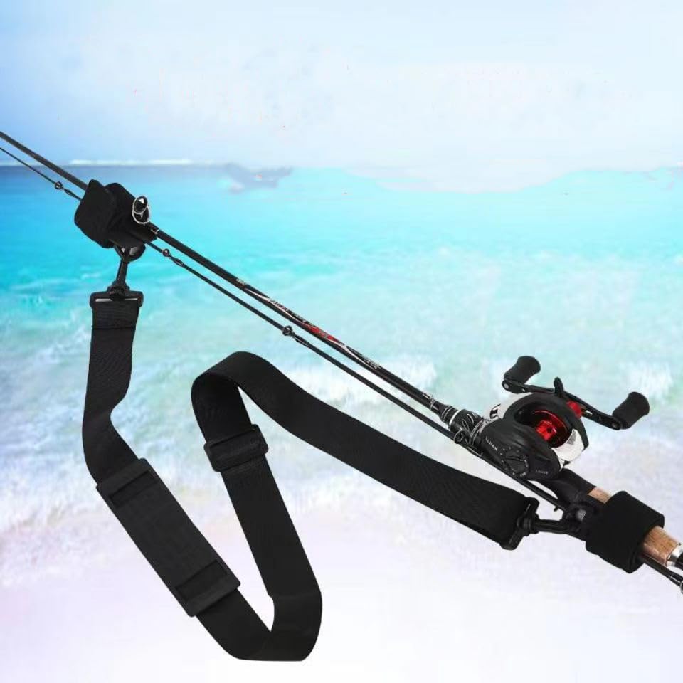 Fishing Rod Carry Strap，Sling Band Adjustable Shoulder Belt Tackle Holder，Nylon (2)