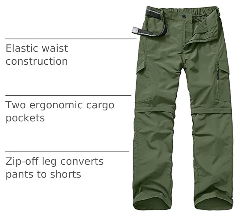 Men's Convertible Cargo Pants for Hiking, Safari & Fishing - Army Green 34/608