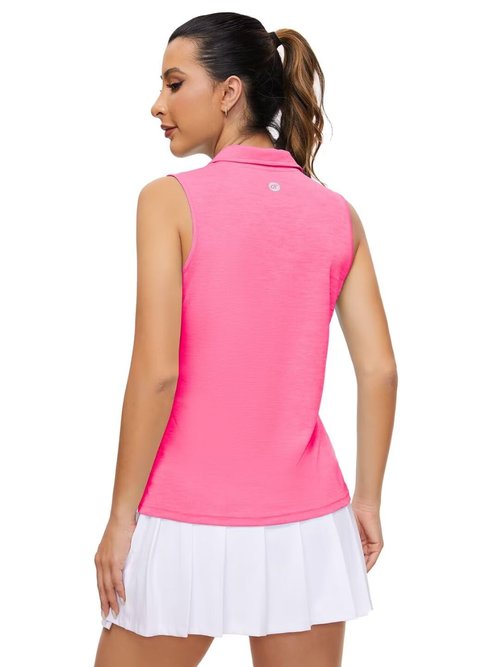Pdbokew Women's Polo Shirts Quarter-Zip Golf Shirts Sleeveless Tops Hot Pink Large