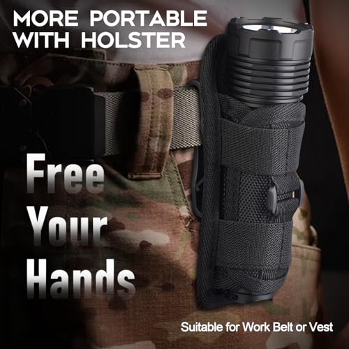 Rechargeable Tactical Flashlight 2200 Lumens with Holster for Police, Outdoors