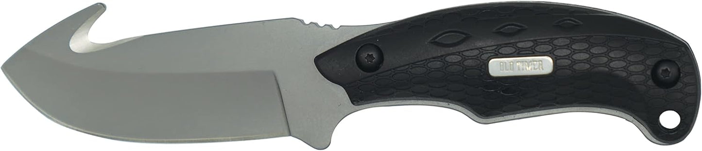 Old Timer 2143OT Gut Hook Copperhead 8.1in S.S. Full Tang Fixed Blade Knife with 3.7in Drop Point and Rubber Handle for Outdoor, Hunting and Camping