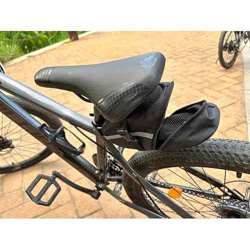 Bike Saddle Bag, Seat Bags, Bicycle Bags Cycling Seat Pack for Mountain Road Bikes, Waterproof Pouch for Phone, Wallet, Keys, Tools, Accessories, Biking Gear, Built-in Keychain (Black)