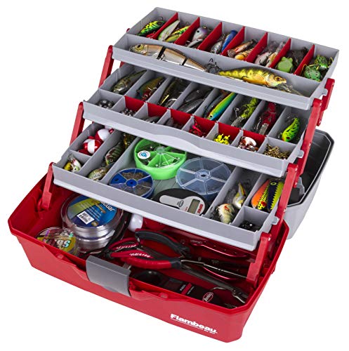 3-Tray Tackle Box with 32 Compartments - Red & Gray, Solid Variation