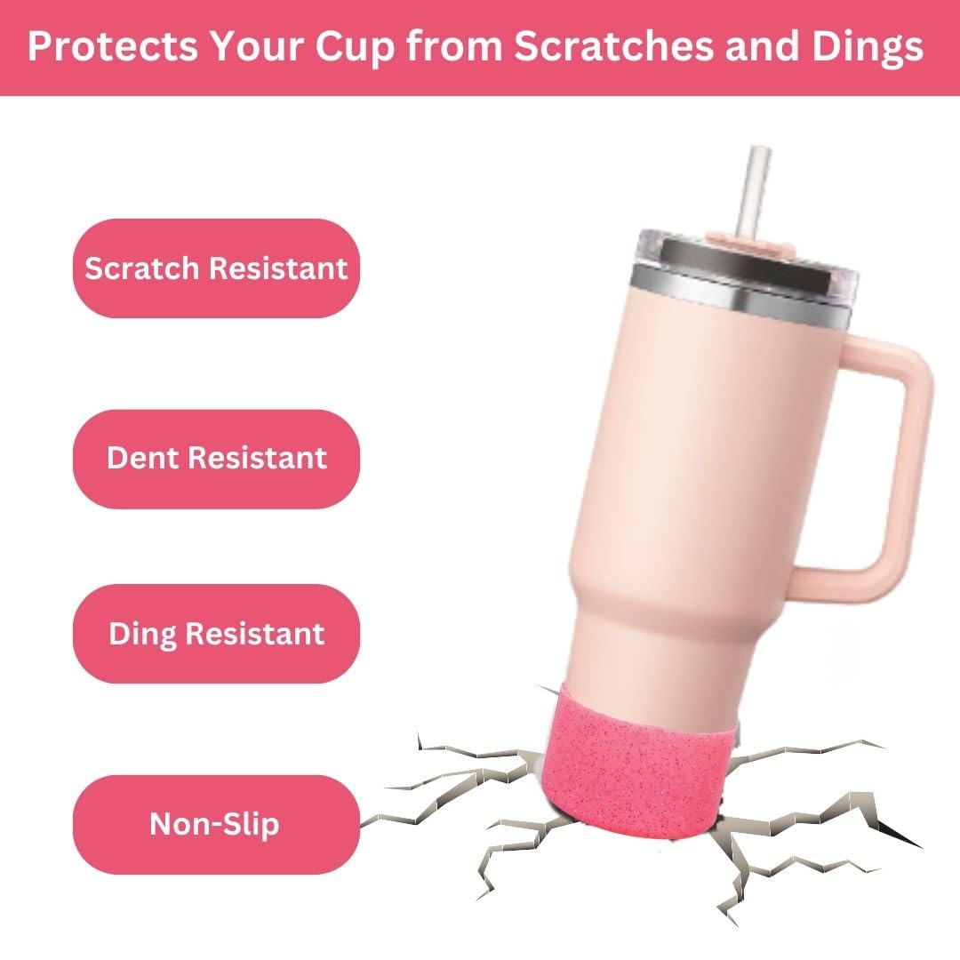Generic Glitter Silicone Sleeve/Boot for Stanley Cup Protector 20oz-40oz & Anti-Slip BPA Free Bottom Cover Bumper for Sport Bottles & Stanley Cup Accessories (Rose RED W/Glitter)
