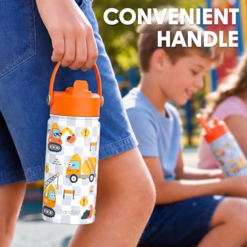 Construction Kids Water Bottle with Straw Lid - 12oz Insulated Stainless Steel - Variation 1