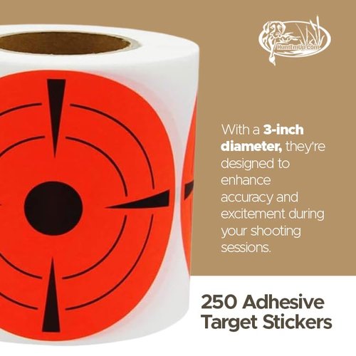 HuntEmUp 3" Round Adhesive Target Stickers - Fluorescent Shooting Dots, Orange (250 Roll) - Target Practice Shooting Range