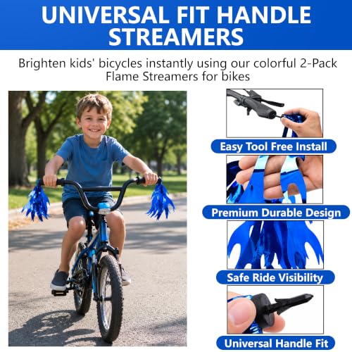 Blue Flame Bicycle Streamers 4 Pack - Kids Bike Handlebar Decorations