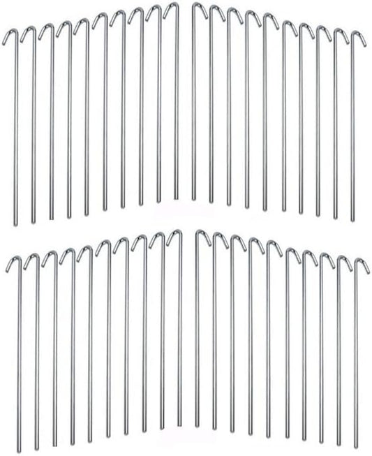 Set of 40 Piece Galvanized Steel Tent Pegs – 9 Inches Length Garden Stakes