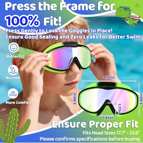 Kids Swim Goggles with Fabric Strap Anti-Fog - Dinosaur Green & Blue