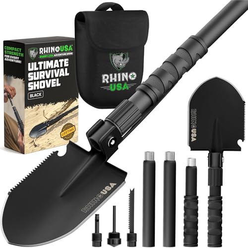 Black 31-Inch Survival Shovel with Pick and Multi-Tools - Military Style