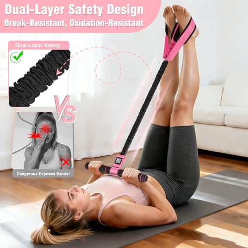Pink Resistance Band with Handles for Full Body Workout, ABS, Waist, Arms, Legs - Home Fitness Equipment