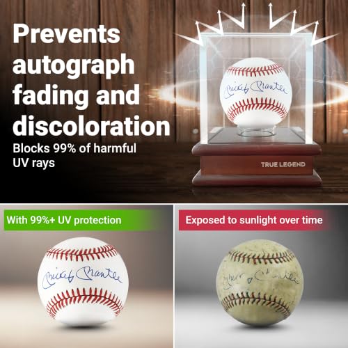 Baseball Display Case with UV Protection and Wooden Base - Clear Acrylic Holder