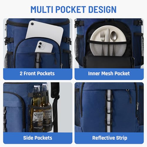 Navy Blue Cooler Backpack, Leak-Proof Insulated Bag for Men & Women - Medium