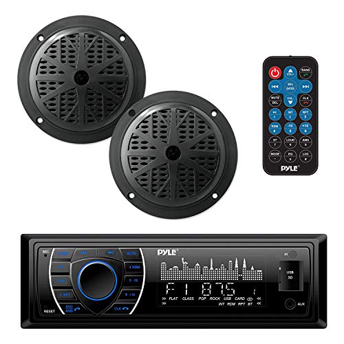 Pyle Marine Headunit Receiver Speaker Kit - In-Dash LCD Digital Stereo Built-in Bluetooth & Microphone w/ AM FM Radio System 5.25¡¯¡¯ Waterproof Speakers (2) MP3/SD Readers & Remote Control-PLMRKT46BK
