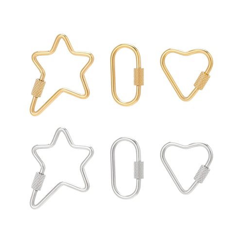 UNICRAFTALE 6pcs 3 Styles Screw Carabiner Lock Charms 2 Colors Stainless Steel Locking Carabiner Claw Clasp Heart Heart Carabiner Hook Clip Key Holder 22~35.5mm