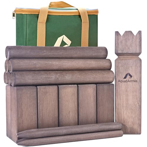 Brown Kubb Yard Game Set - Outdoor Lawn Toss Game with Carrying Case for Family & Kids