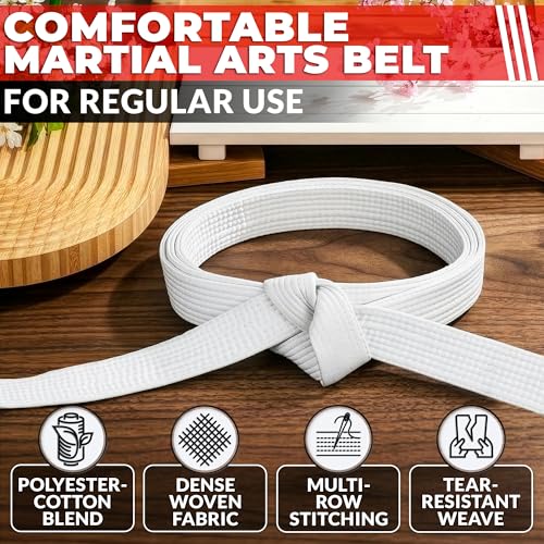 White Karate Belt for Women 86.6 Inch Long Martial Arts Belt Polyester Cotton Blend