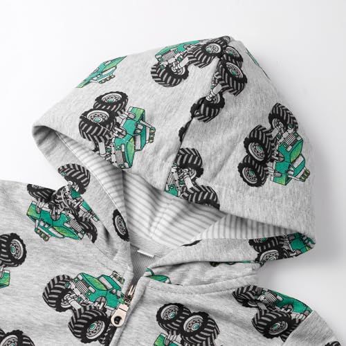 A-Cute Monster Truck Gray Hooded Dinosaur Hoodie Jacket for Toddler Boys 1-7 Years