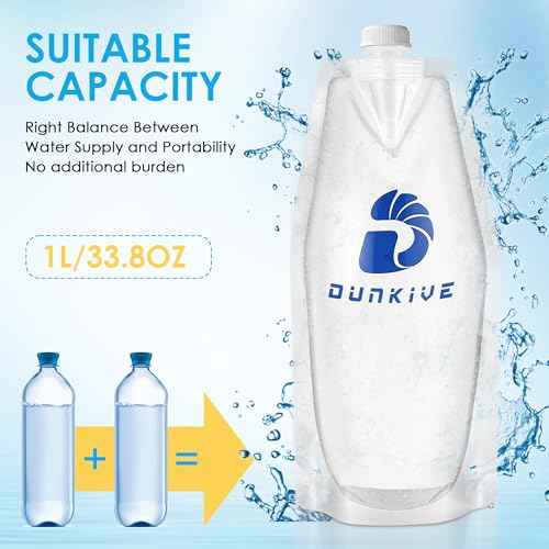 Filter Collapsible Water Bottles, 1L Canteens (32oz), Foldable Water Container for Traveling, Hiking, Camping, Backpacking - Lightweight, Reusable, Clear Design(4 Pack)