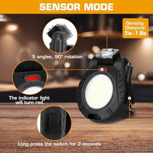 EverBrite COB Keychain Work Light, 2 Pack Rechargeable Keychain Light with Sensor Mode, Mini Magnetic Key Chain Light with 180¡Æ Rotatable Bracket, Bottle Opener, Clip - for Hiking, Camping, 6 Modes