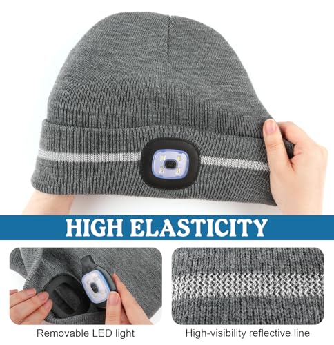 Reflective Stripe Beanie with Light - Warm Outdoor Hat (Black)