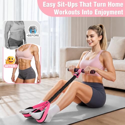 Pink Resistance Band with Handles for Full Body Workout, ABS, Waist, Arms, Legs - Home Fitness Equipment