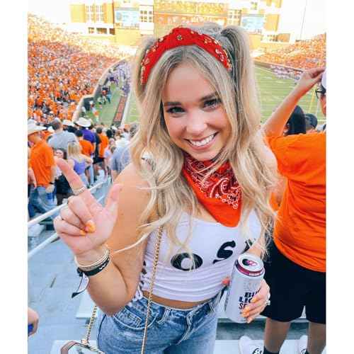 Football Headband Red Top Knot Beaded Jeweled Cute Headbands Football Mom Accessories Essentials Red