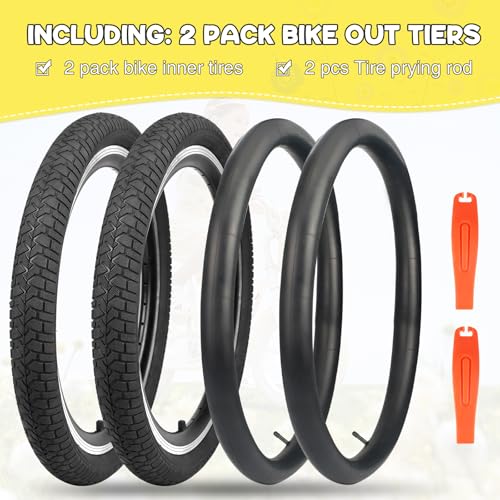 20 Inch Bicycle Tire and Inner Tube Set - Black, 2 Pack with Pry Bars - Suitable for MTB, BMX, Kids Bikes - Variation: Black/2 Tires + 2 Tubes