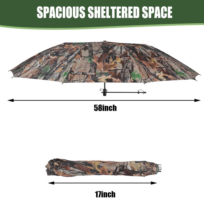 Kalkal Tree Stand Umbrella, 58" Wide Camo Hunting Umbrella for Tree Stand, Weather-Resistant Treestand Roof Quick Set, Portable Hunting Accessories