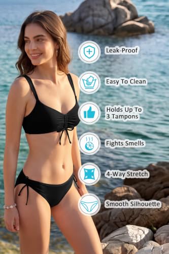 X-Small Black Ruched Two Piece Bikini Set - Tie Swimwear for Women