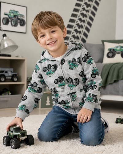 A-Cute Monster Truck Gray Hooded Dinosaur Hoodie Jacket for Toddler Boys 1-7 Years