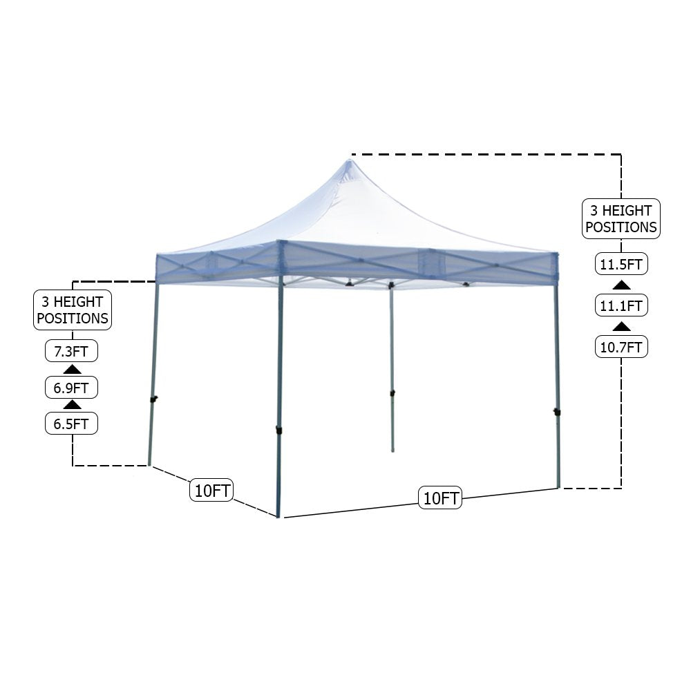 Vispronet 10x10 Canopy Frame – Adjustable Steel Tent Structure with (3) Height Levels, Pinch-Free Buttons, & Square Legs, 7.2ft Max Clearance Height, Collapsible Awning Shelter, Tarp Not Included