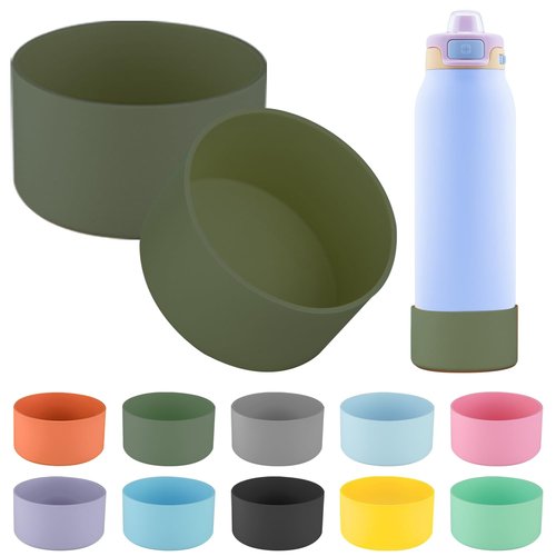 Ello Pop 2 PCS Silicone Bottom Boot for 22 OZ Stainless Steel Water Bottle Accessories, Avoid Scratches and Noise (Military Green, 22oz)