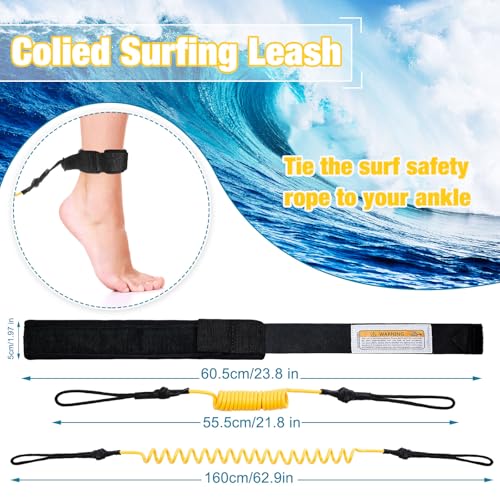 2 Pack Surfboard Leash Coiled Rope for Paddle Boards - Yellow