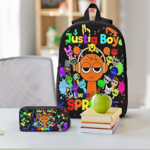 Snujynaep Black Game Backpack Set with Lunch Bag and Pencil Case for Travel & School