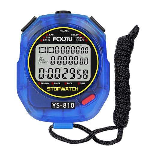 Blue Sports Stopwatch Timer with 10 Lap Memory - Digital Split & Countdown
