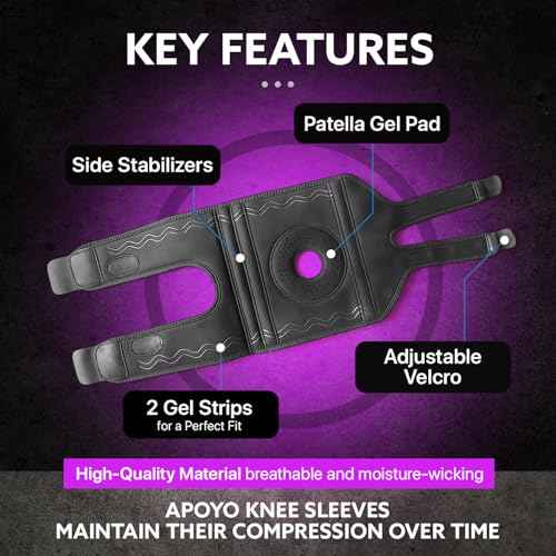APOYO Knee Brace for Women & Men - Knee Compression Sleeve For Knee Pain Relief, Meniscus Tear, ACL, Arthritis, Joint Pain Relief, with Patella Gel Pad & Side Stabilizers (Large) Purple