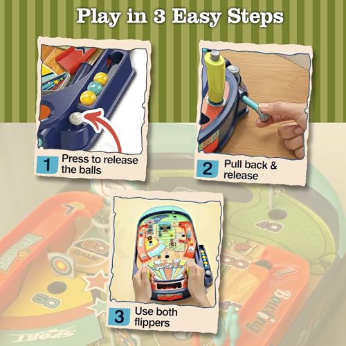 Kids Mini Pinball Machine Tabletop Arcade Game with Obstacles & Flippers