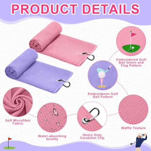 Golf Towels Microfiber Embroidered Ball Set - Pink Purple Elegant Style